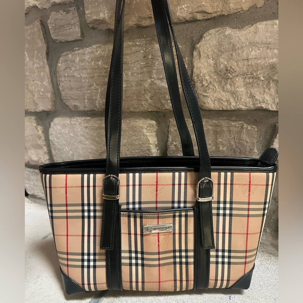 Burberry Beige and Black Checkered Tote